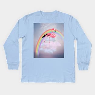 Flamingo walking on the clouds Kids Long Sleeve T-Shirt